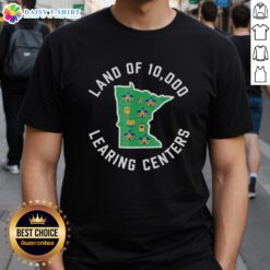 Alt Text: Top Land of 10000 Learning Centers Quality Learning T-Shirt featuring educational graphics and vibrant colors.