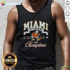 2025 Miami Hurricanes Cotton Bowl Champions tank top featuring the team mascot, perfect for college football fans.