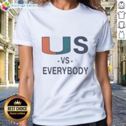 Alt Text: Ladies' tee featuring 'Top Miami Hurricanes Vs Everybody' design, perfect for fans showcasing team spirit.