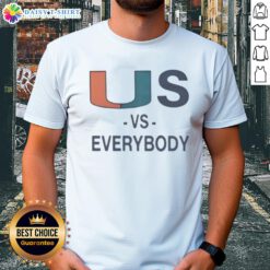 Alt Text: Top Miami Hurricanes Vs Everybody T-Shirt featuring bold graphics and team colors, perfect for fans and supporters.