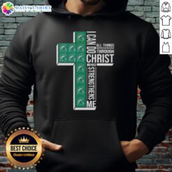 Alt Text: Michigan State Spartans women's basketball hoodie with 'I Can Do All Things Through Christ' print.