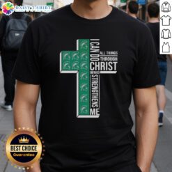 Alt Text: Top Michigan State Spartans Women's Basketball 'I Can Do All Things Through Christ' T-Shirt design in green and white.
