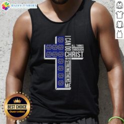 Alt Text: Notre Dame Fighting Irish women's basketball tank top featuring 'I Can Do All Things Through Christ' design.
