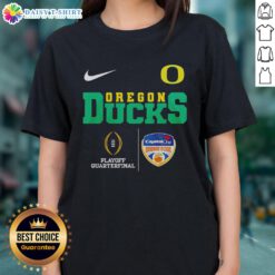 Alt Text: Top Oregon Ducks NCAA 2026 Cotton Bowl Champions ladies tee featuring team colors and logo for fans.