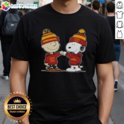 Top Peanuts Charlie Brown and Snoopy fist bump on Washington Commanders football t-shirt design for fans.