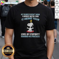 Top Peanuts Snoopy t-shirt featuring the quote 'My silence doesn't mean I agree with you' for fans of witty apparel.