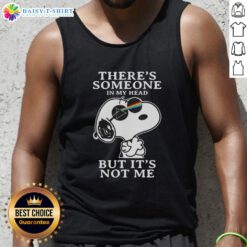 Top Snoopy Pink Floyd 'There's Someone in My Head But It's Not Me' tank top featuring a colorful graphic design.