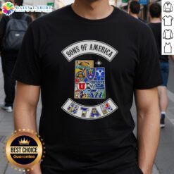 Top Son Of America Utah Map Sports Logos Combine T-Shirt showcasing unique designs and vibrant colors for sports fans.