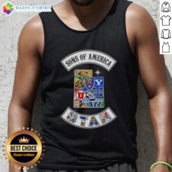 Top Son of America Utah map sports logos combine tank top showcasing vibrant state-themed designs for sports fans.