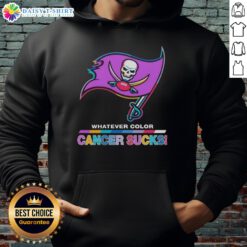 Top Tampa Bay Buccaneers Football hoodie featuring colorful 'Cancer Sucks' logo for fans supporting the cause.