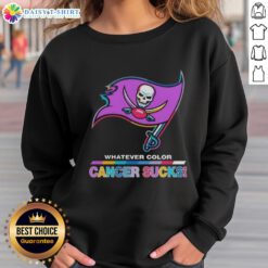 Alt Text: Top Tampa Bay Buccaneers Football sweatshirt featuring vibrant colors and 'Cancer Sucks' logo design.