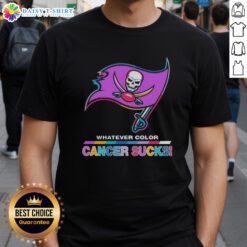 Alt Text: Top Tampa Bay Buccaneers Football T-Shirt featuring colorful 'Cancer Sucks' logo design for awareness.