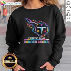 Top Tennessee Titans Football sweatshirt featuring vibrant colors and 'Cancer Sucks' logo design for fans and supporters.