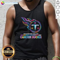 Top Tennessee Titans Football tank top featuring vibrant colors and 'Cancer Sucks' logo for supportive fans.