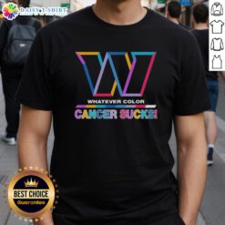 Alt Text: Top Washington Commanders Football Cancer Sucks T-Shirt featuring vibrant logo colors and supportive design.