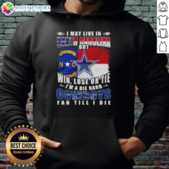 Die-hard Dallas Cowboys fan wearing a football flag hoodie in North Carolina showcasing team pride.