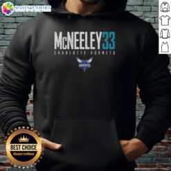 Good Liam McNeeley in a Charlotte Hornets Elite Hoodie, showcasing team spirit and style.