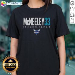 Good Liam Mcneeley in a Charlotte Hornets Elite Ladies Tee, showcasing team spirit and stylish sportswear.