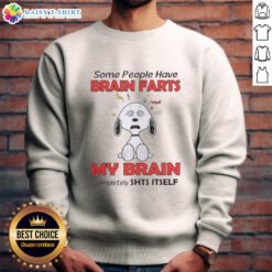 Good Peanuts Snoopy sweatshirt with humorous quote about brain farts, perfect for casual wear and Peanuts fans.