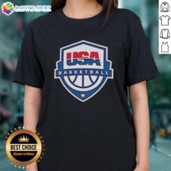 Good USA Basketball Shield Logo on a stylish ladies tee, perfect for fans of American basketball apparel.