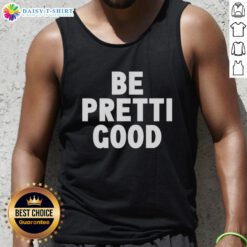 Model wearing a Hot Be Pretti Good Letter Tank Top in casual setting, showcasing stylish and trendy graphic design.