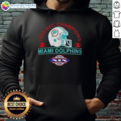 Retro hoodie featuring Hot Miami Dolphins 1984 AFC Champions Super Bowl XIX helmet design.