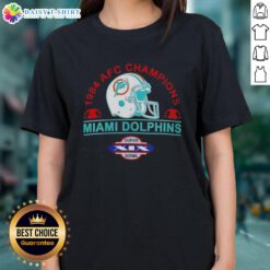 Hot Miami Dolphins 1984 AFC Champions Super Bowl XIX retro ladies tee featuring iconic helmet design.