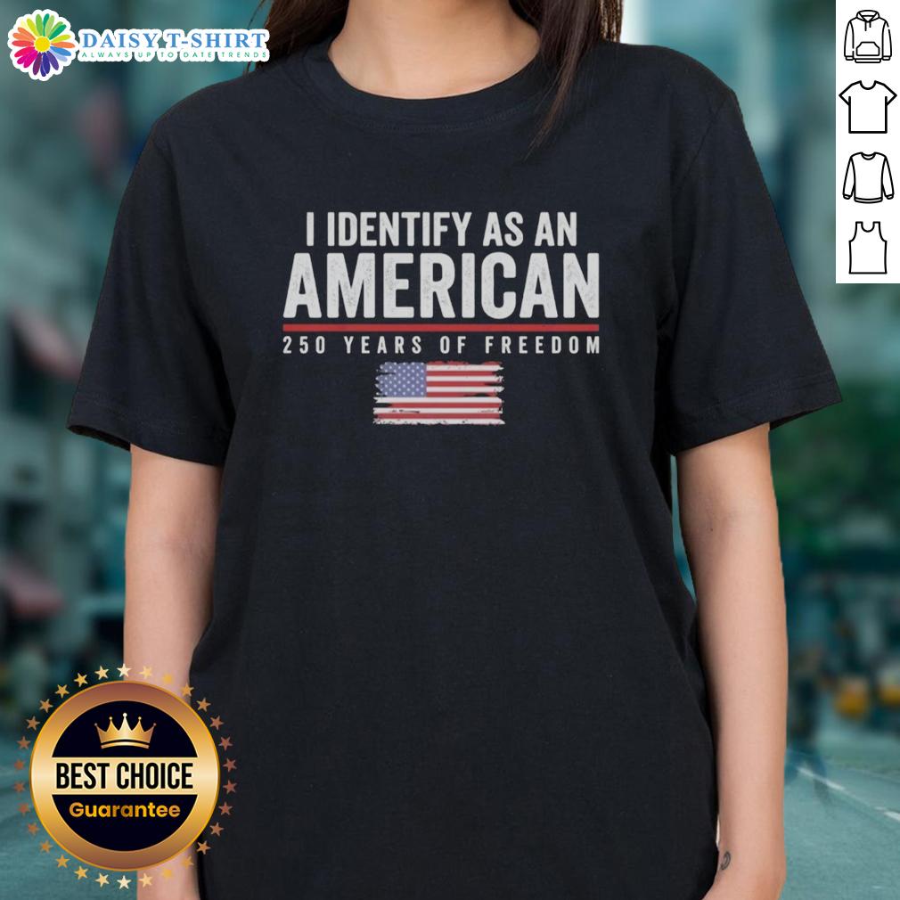 American flag ladies tee celebrating 250 years of freedom, 1776-2026, perfect for patriotic events and gatherings.