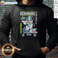 Nice Mickey Mouse X Seattle Seahawks Super Bowl LX Champions 2026 graphic hoodie showcasing vibrant design.
