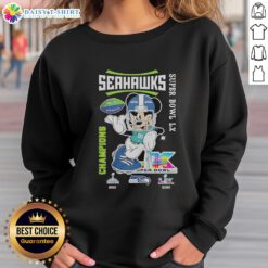 Nice Mickey Mouse x Seattle Seahawks Super Bowl LX Champions 2026 graphic sweatshirt featuring vibrant designs.