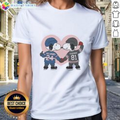Nice Snoopy X Ilya Rozanov and Shane Hollander Hockey Romance Ladies Tee featuring a playful Snoopy graphic design.
