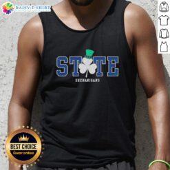 Irish green tank top with 'Nice State Shenanigans' design, perfect for St. Patrick's Day celebrations and casual wear.