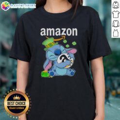 Women's St. Patrick's Day tee featuring a nice stitch design with Amazon logo, perfect for festive celebrations.