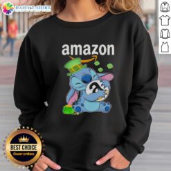 Cozy St. Patrick's Day sweatshirt with Nice Stitch design and Amazon logo, perfect for festive celebrations.
