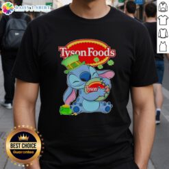 Alt Text: St. Patrick's Day t-shirt featuring a nice stitch design with Tyson Foods logo and festive green colors.
