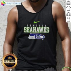 Official 2026 Super Bowl Seattle Seahawks tank top with bold 'They Not Like Us And We Don't Care' graphic design.