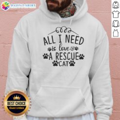 Official All I Need Is Love A Rescue Cat Hoodie featuring a cute cat graphic, perfect for cat lovers and cozy wear.