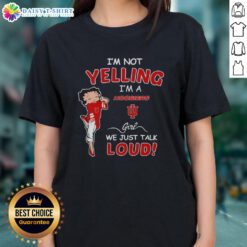 Official Indiana Hoosiers girl tee shirt with 'I'm Not Yelling, I'm Just Talking Lou' design for ladies.