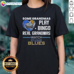 Official St. Louis Blues Ladies Tee featuring 'Some Grandmas Play Bingo, Real Grandmas Watch' design for fans.