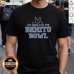 Alt Text: Original Bunny IM Here For The Benito Bowl T-Shirt featuring a playful bunny graphic in vibrant colors.