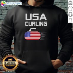Original Curling USA Support Team hoodie with American flag design, perfect for fans and players of curling.