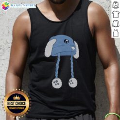 Pretty blue bunny hat tank top featuring a cute bunny graphic, perfect for casual spring outfits and bunny lovers.