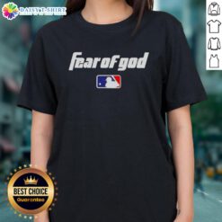 Pretty Fear of God logo ladies tee featuring stylish design and comfortable fit for casual wear.