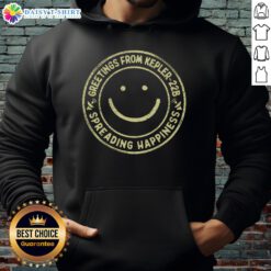 Cozy 'Pretty Greetings From Kepler22b' hoodie featuring a celestial design, perfect for space enthusiasts and casual wear.