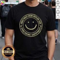 Pretty Greetings From Kepler22B T-Shirt featuring a colorful space design and vibrant typography for sci-fi enthusiasts.