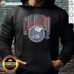 Alt Text: Pretty Peanuts Snoopy X Colorado Rapids hoodie featuring a vibrant design with Snoopy and team colors.