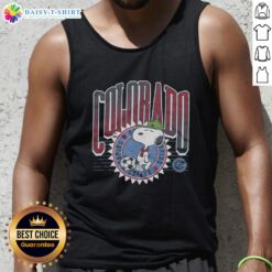 Pretty Peanuts Snoopy X Colorado Rapids tank top featuring vibrant designs, perfect for fans and summer wear.