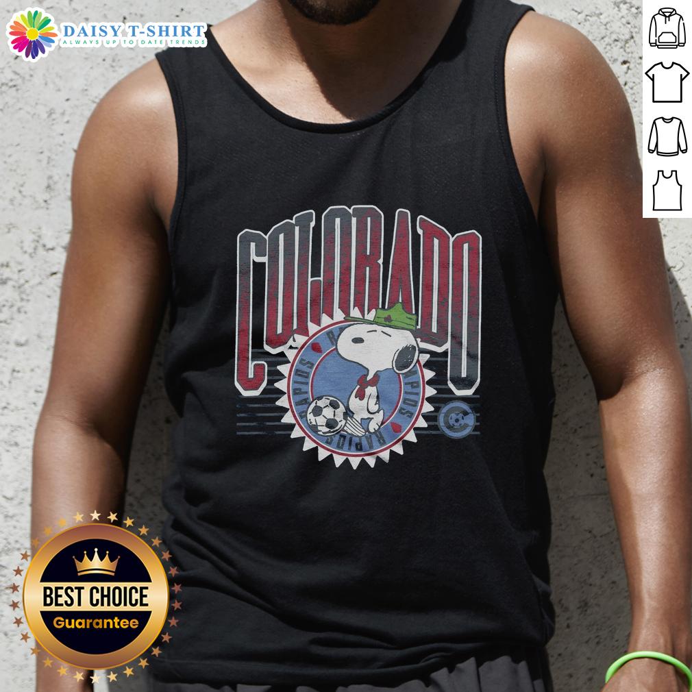 Pretty Peanuts Snoopy X Colorado Rapids tank top featuring vibrant designs, perfect for fans and summer wear.