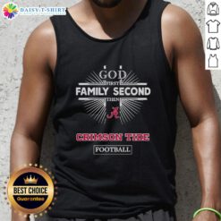Awesome Alabama Crimson Tide tank top featuring 'God First, Family Second, Then Crimson Tide Football' design.
