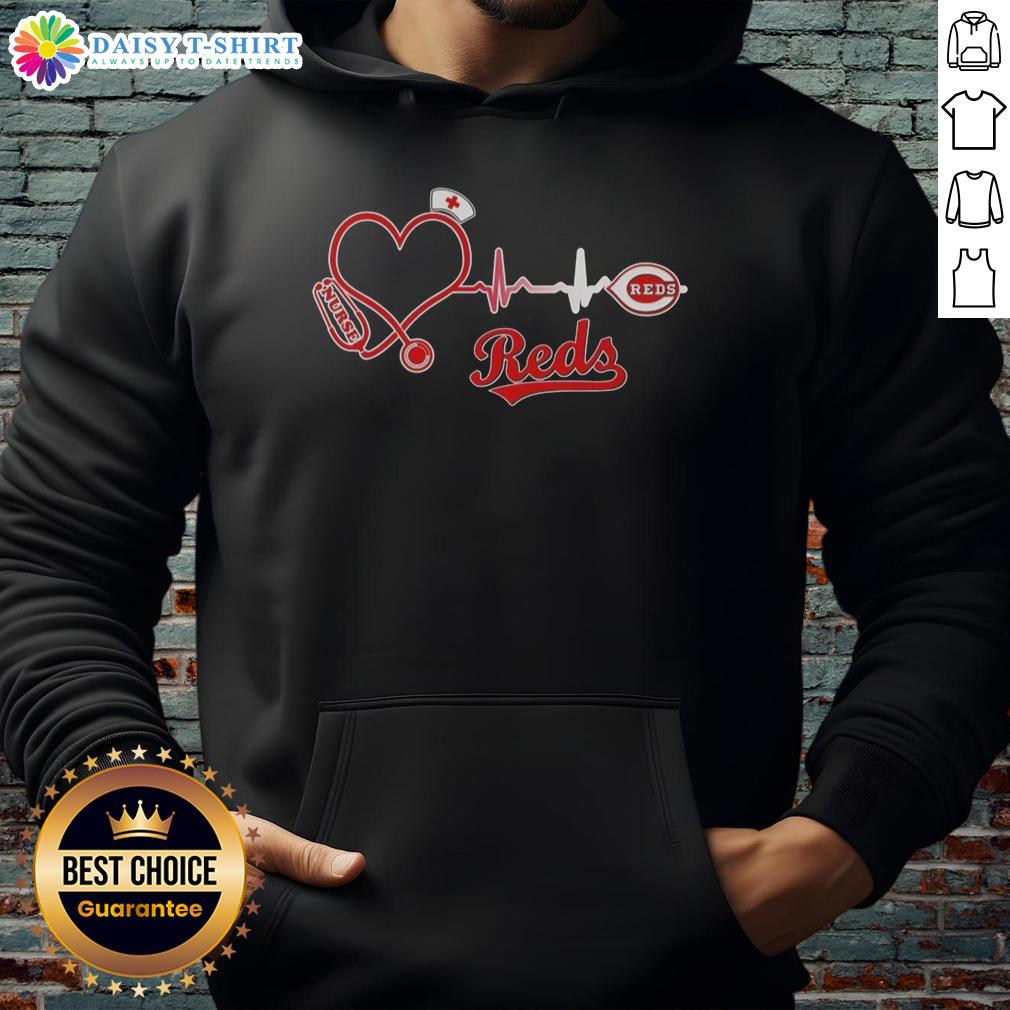 Alt Text: Awesome Cincinnati Reds Nurse Lover Heartbeat Baseball Hoodie, featuring a stylish design for baseball and nurse fans.